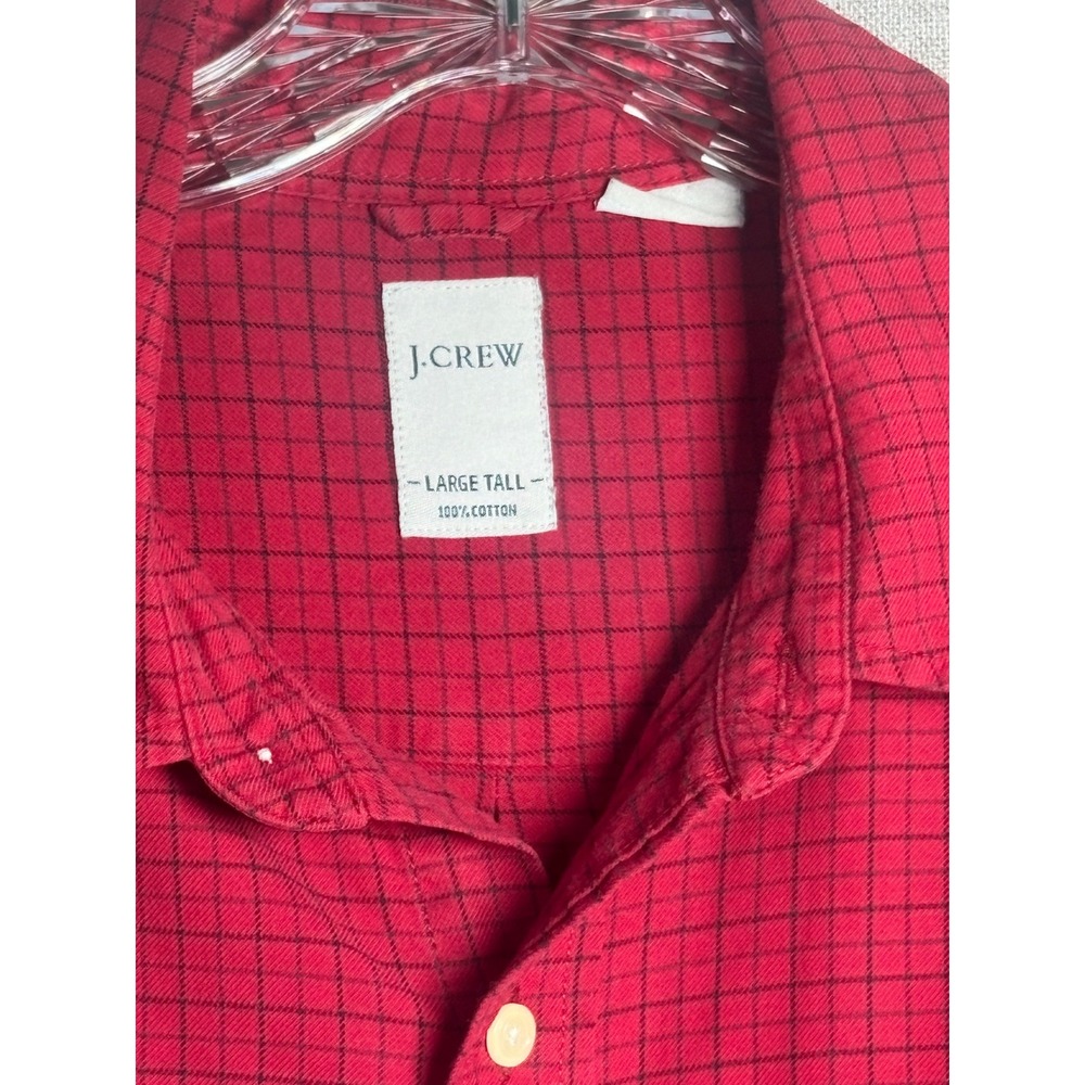 J.Crew Mens Large Tall Red Black Grid Check Cotton Button Down Long Sleeve Shirt - Picture 4 of 6
